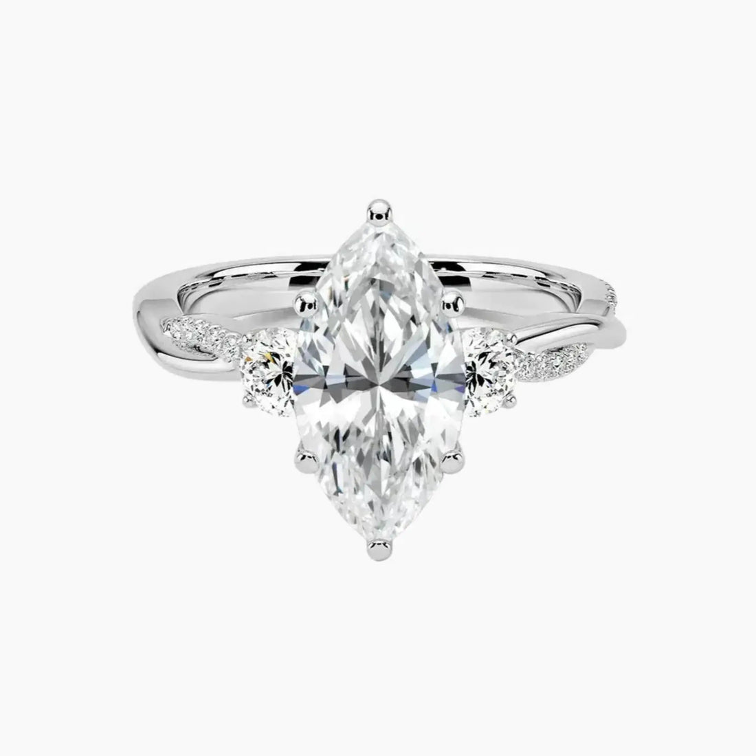 Calista Twisted Marquise Designer 3 Carat Lab Grown Diamond Engagement Ring in 14K White Gold