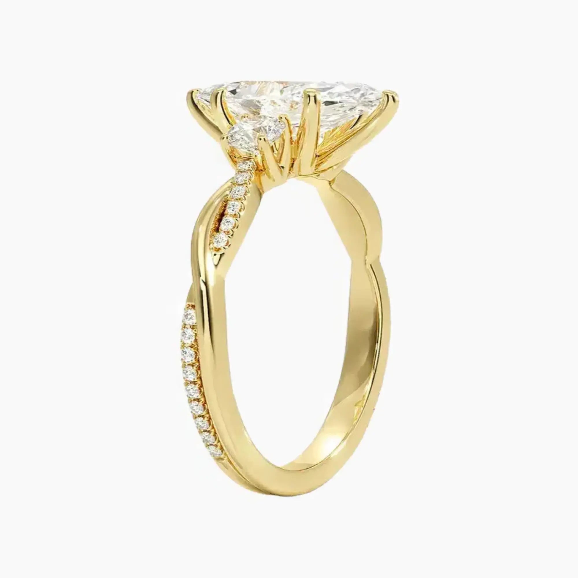 Calista Twisted Marquise Designer 3 Carat Lab Grown Diamond Engagement Ring in 18K White Gold