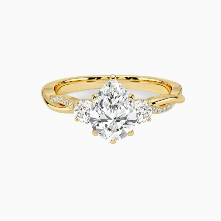 Calista Twisted Pear Designer 3 Carat Lab Grown Diamond Engagement Ring in 18K Yellow Gold