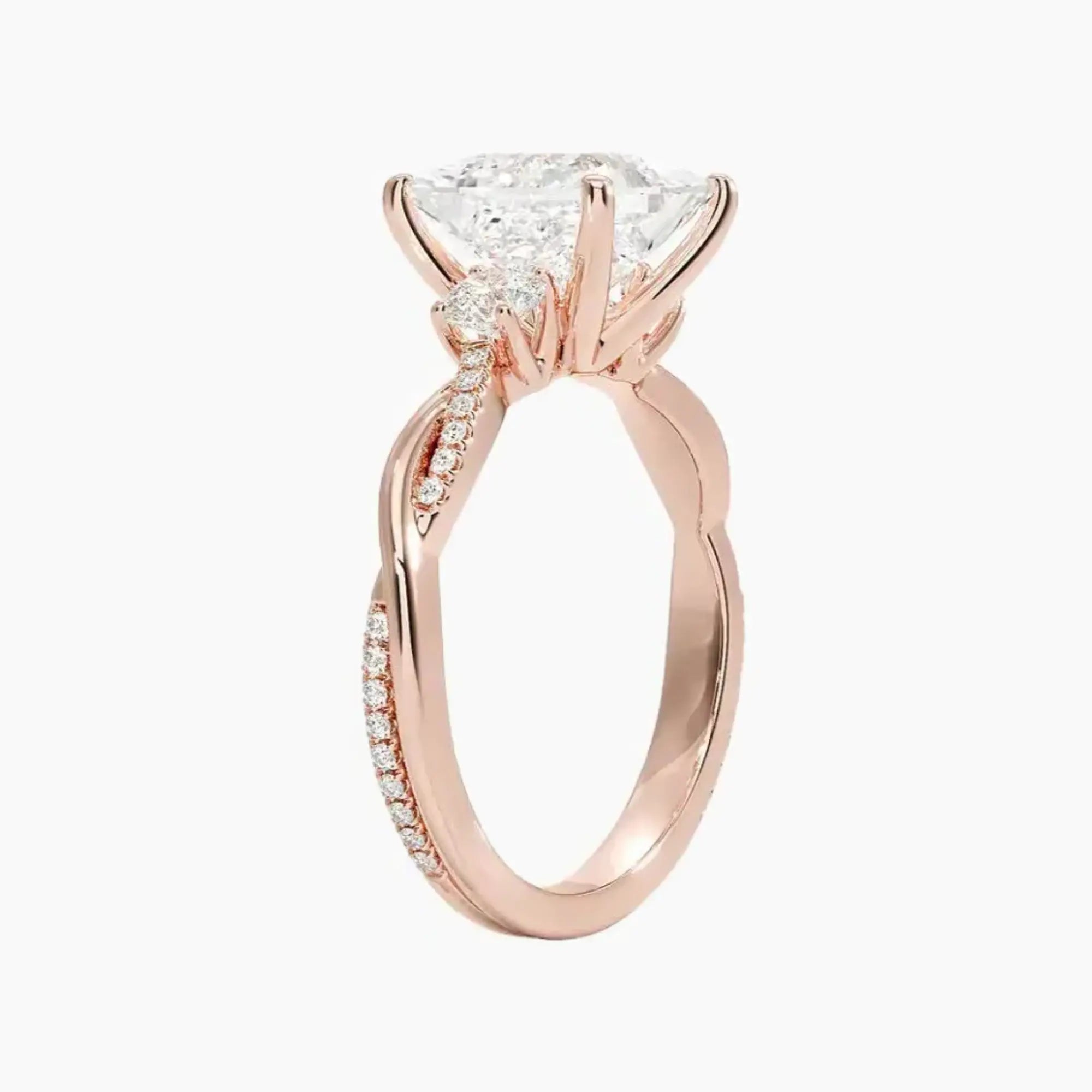 Calista Twisted Princess Designer 3 Carat Lab Grown Diamond Engagement Ring in 18K White Gold