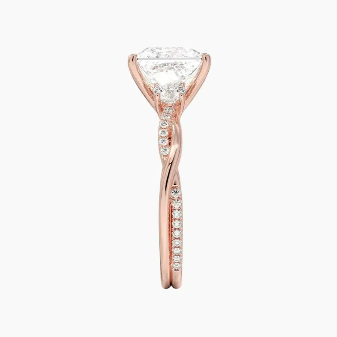 Calista Twisted Princess Designer 3 Carat Lab Grown Diamond Engagement Ring in 14K Rose Gold