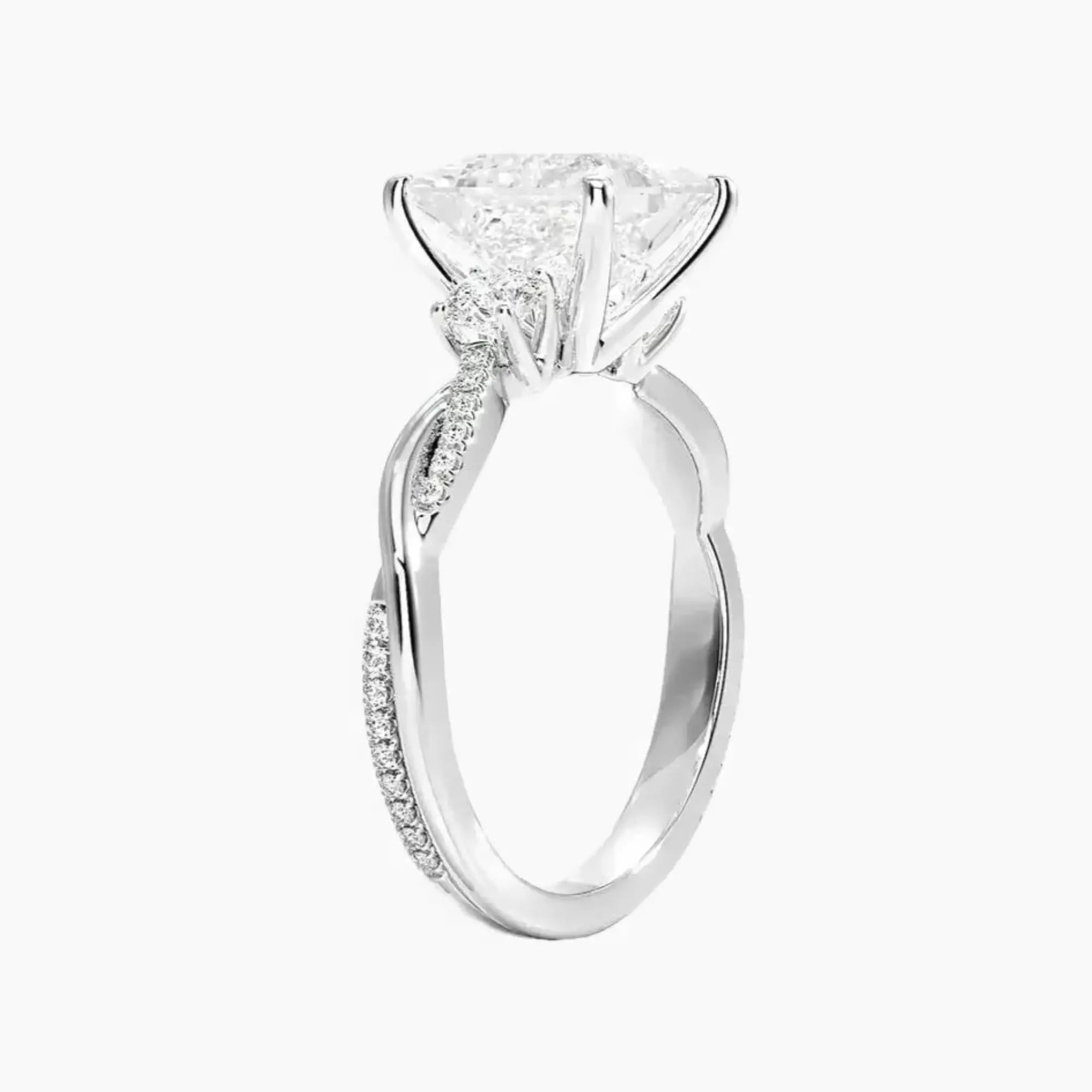 Calista Twisted Princess Designer 1 Carat Lab Grown Diamond Engagement Ring in 18K White Gold