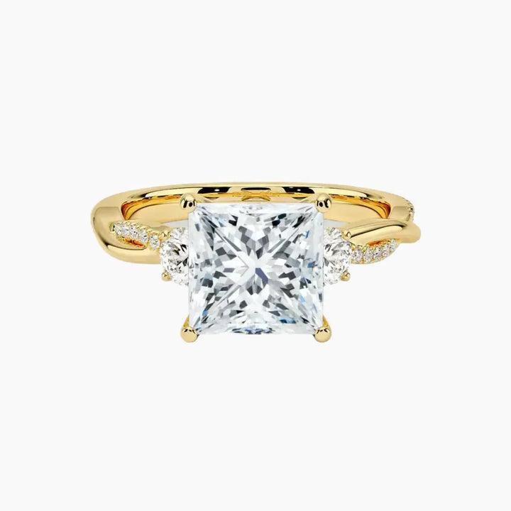 Calista Twisted Princess Designer 3 Carat Lab Grown Diamond Engagement Ring in 14K Yellow Gold