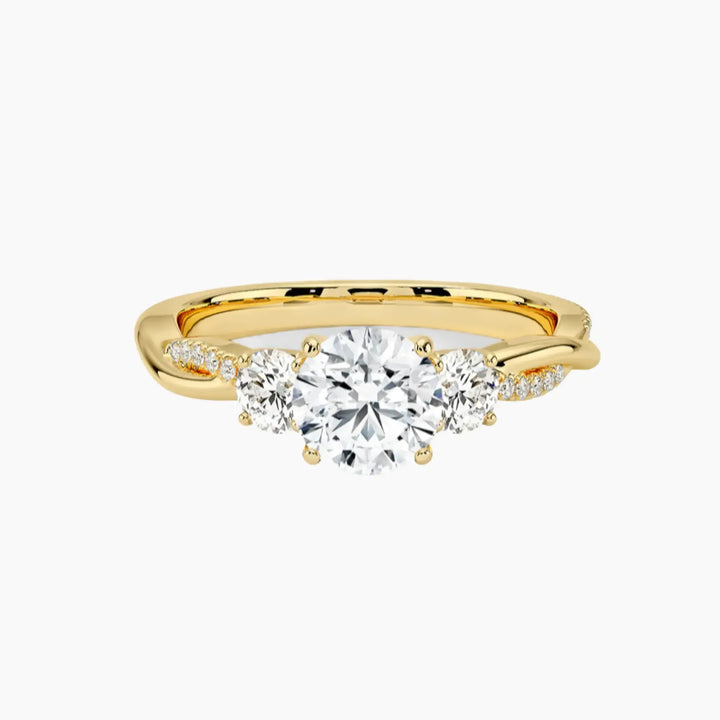 Calista Twisted Round Designer 3 Carat Lab Grown Diamond Engagement Ring in 18K Yellow Gold