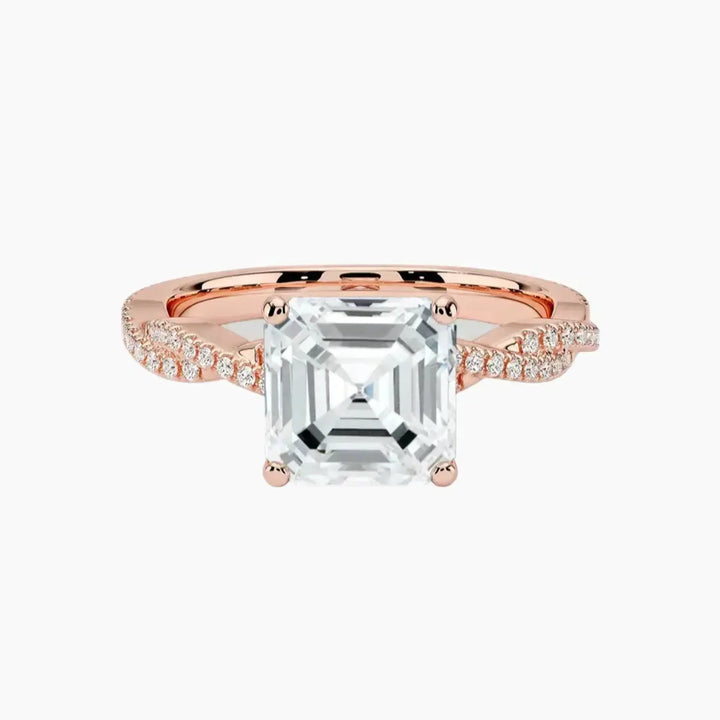 Cassia Asscher Designer 2.5 Carat Lab Grown Diamond Engagement Ring in 14K Rose Gold