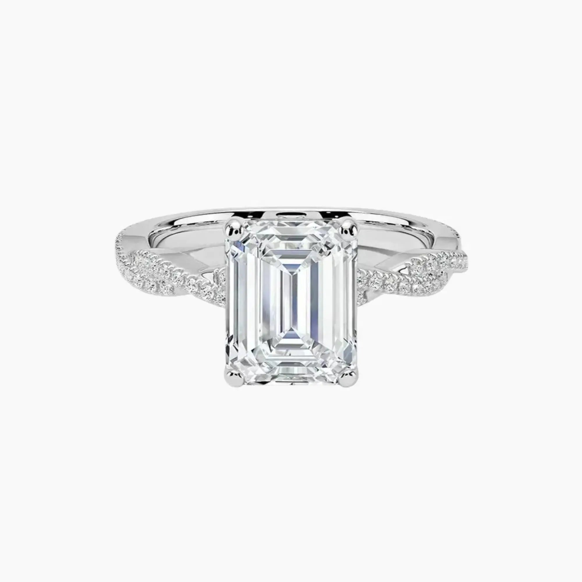 Cassia Emerald Designer 2.5 Carat Lab Grown Diamond Engagement Ring in 18K White Gold
