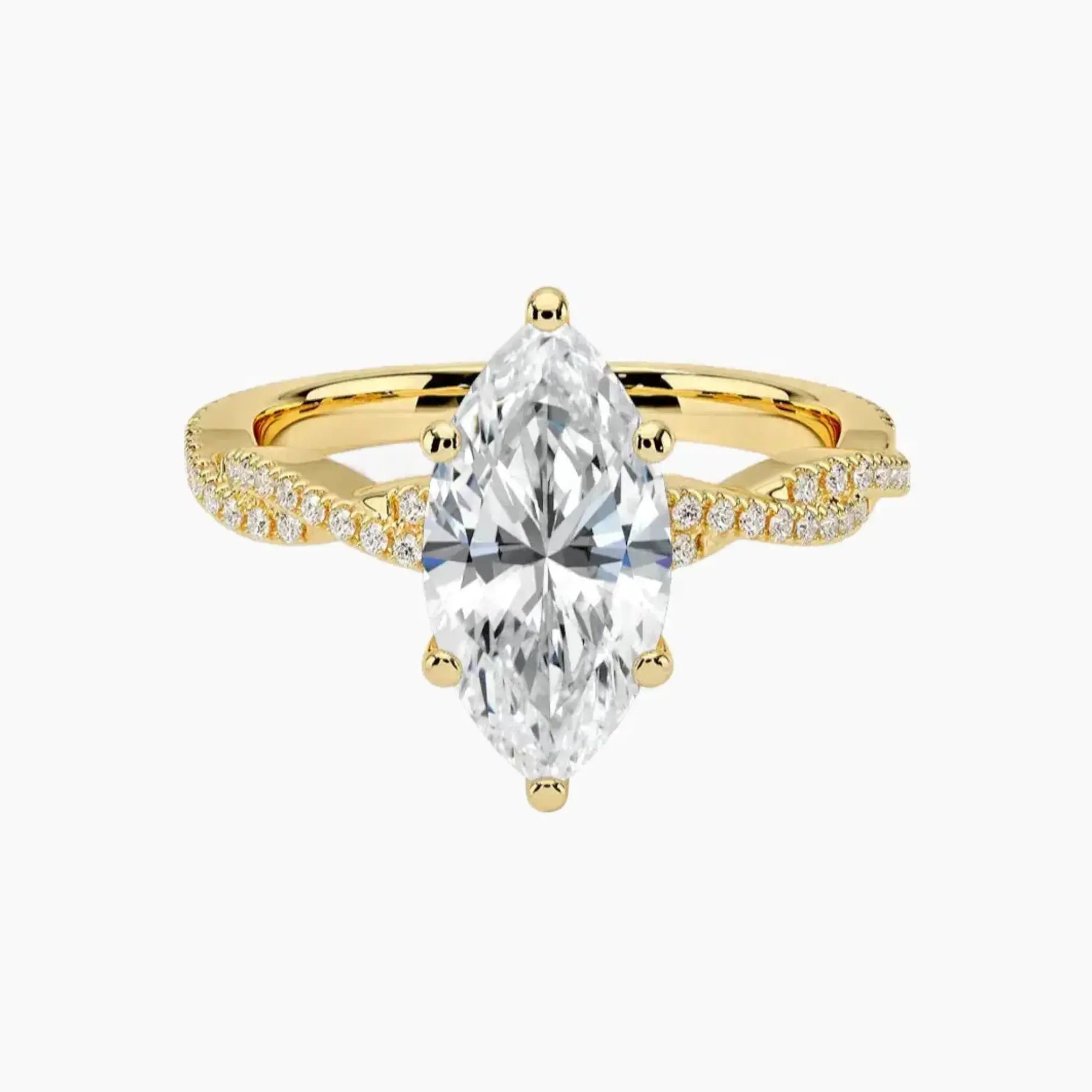 Cassia Marquise Designer 3 Carat Lab Grown Diamond Engagement Ring in 18K Yellow Gold