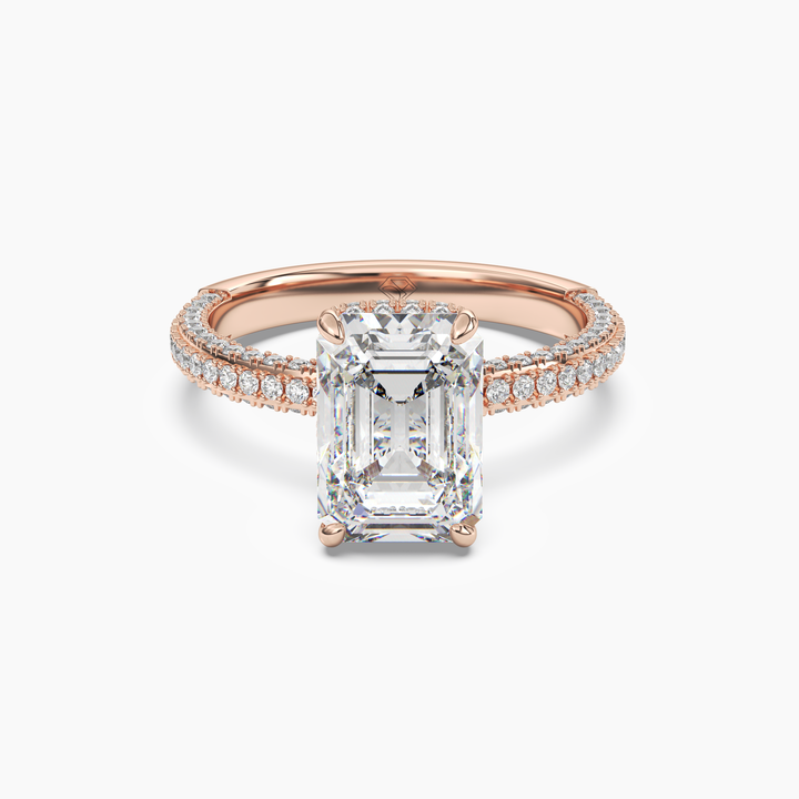 Vesper Emerald Hidden Halo 3 Carat Lab Grown Diamond Engagement Ring in 18K Rose Gold