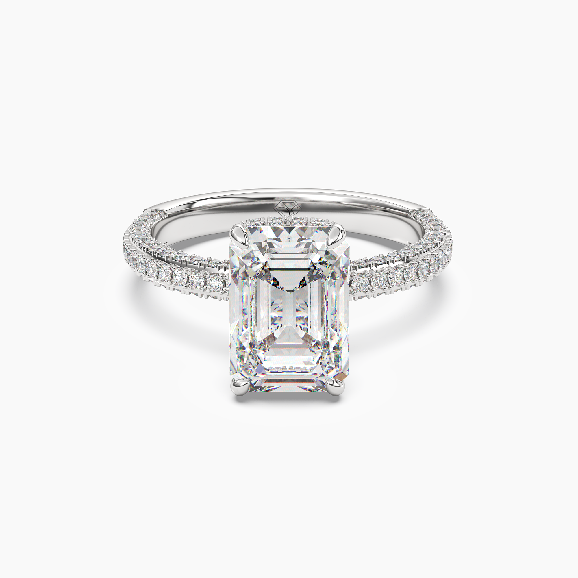 Vesper Emerald Hidden Halo 2.5 Carat Lab Grown Diamond Engagement Ring in 14K White Gold
