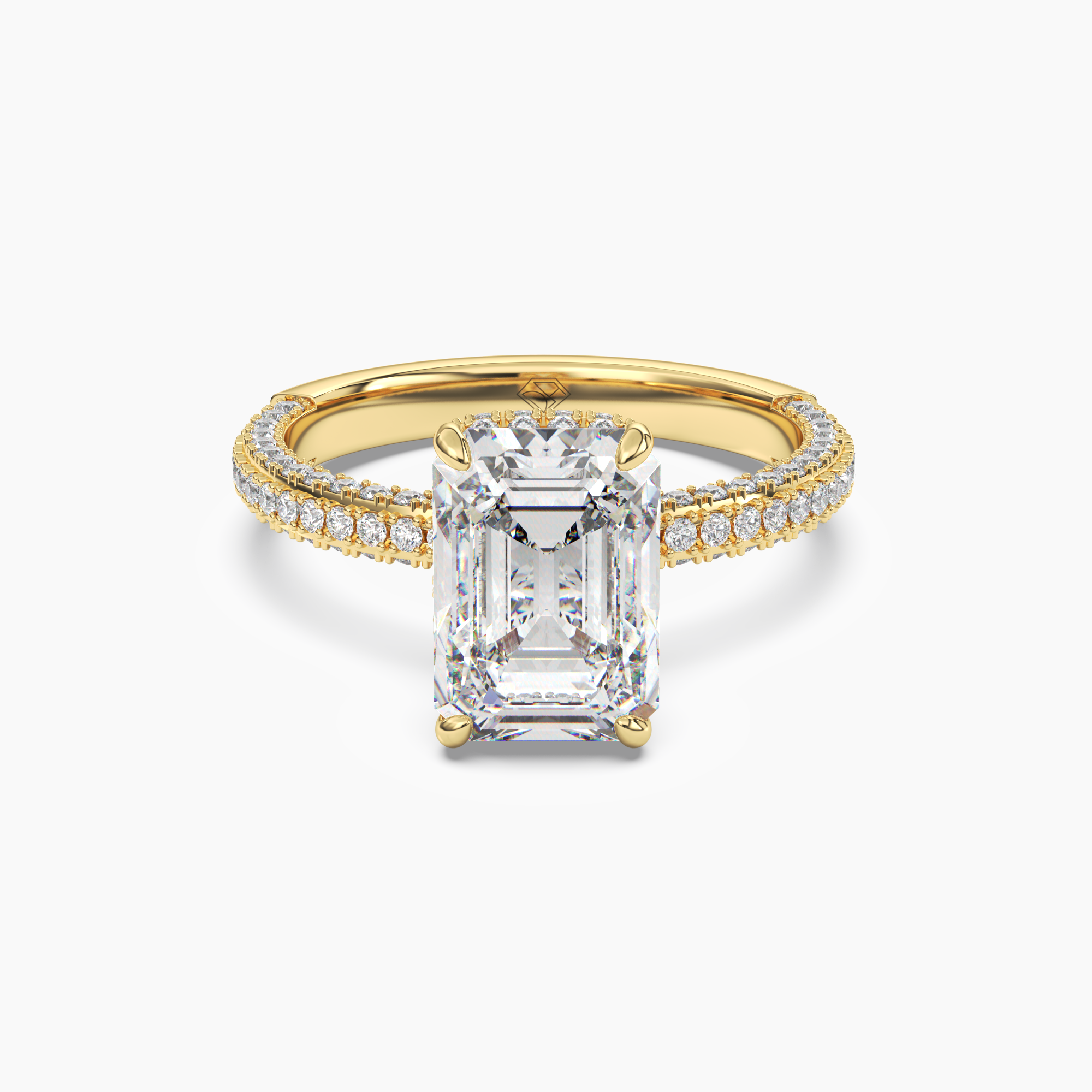 Vesper Emerald Hidden Halo Diamond Ring Setting in 18K Yellow Gold