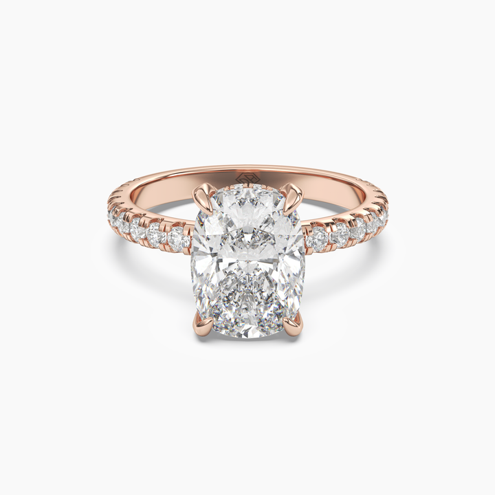 Breeze Cushion Hidden Halo 2.5 Carat Lab Grown Diamond Engagement Ring in 14K Rose Gold