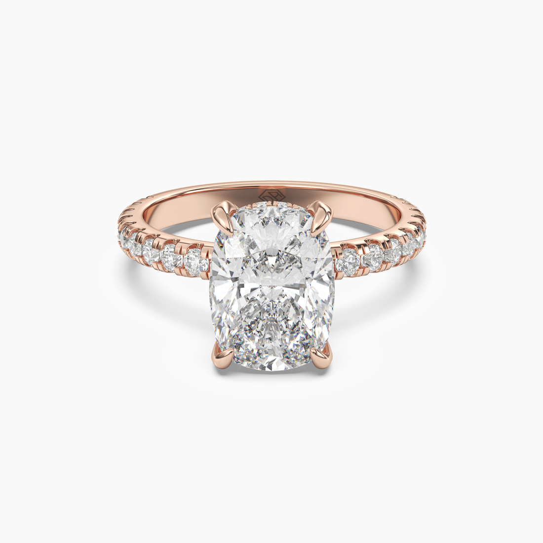 Breeze Cushion Hidden Halo 3 Carat Lab Grown Diamond Engagement Ring in 14K Rose Gold