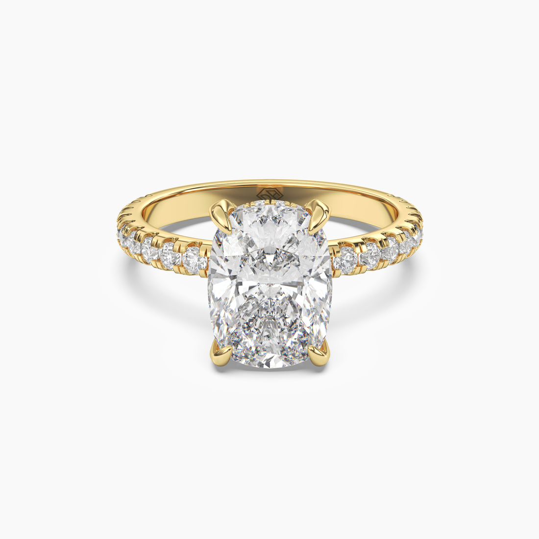Breeze Cushion Hidden Halo 2 Carat Lab Grown Diamond Engagement Ring in 18K Yellow Gold
