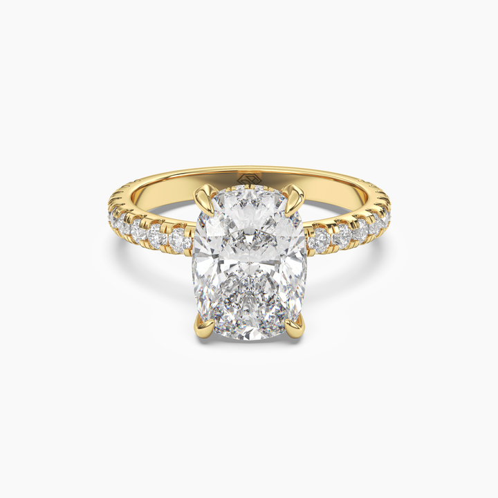 Breeze Cushion Hidden Halo 2 Carat Lab Grown Diamond Engagement Ring in 18K Yellow Gold