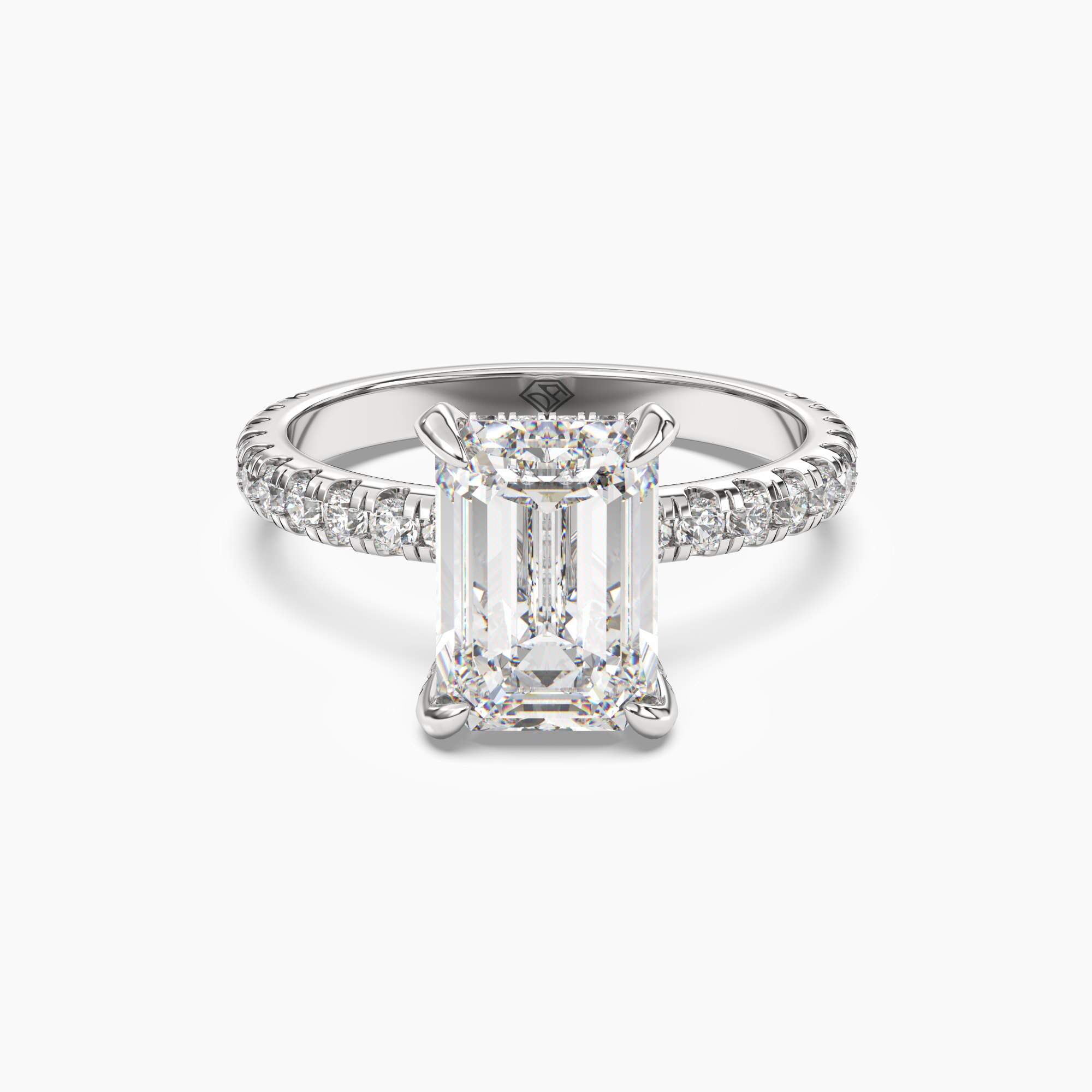Breeze Emerald Hidden Halo Diamond Ring Setting in 14K White Gold