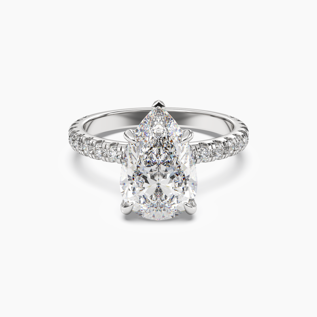 Breeze Pear Hidden Halo 3 Carat Lab Grown Diamond Engagement Ring in 18K White Gold