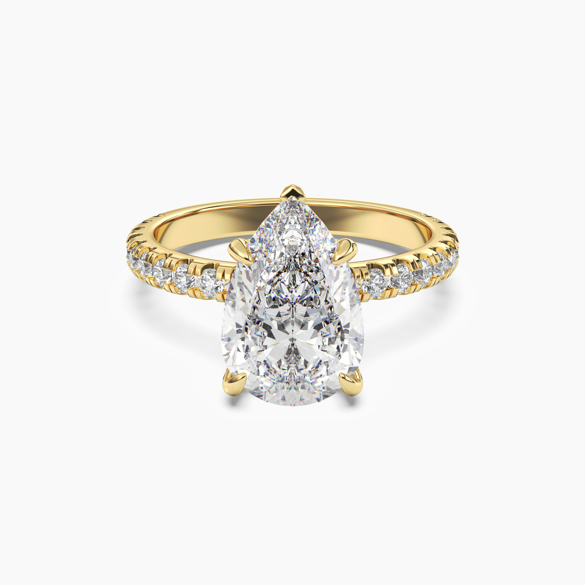 Breeze Pear Hidden Halo 2 Carat Lab Grown Diamond Engagement Ring in 18K Yellow Gold