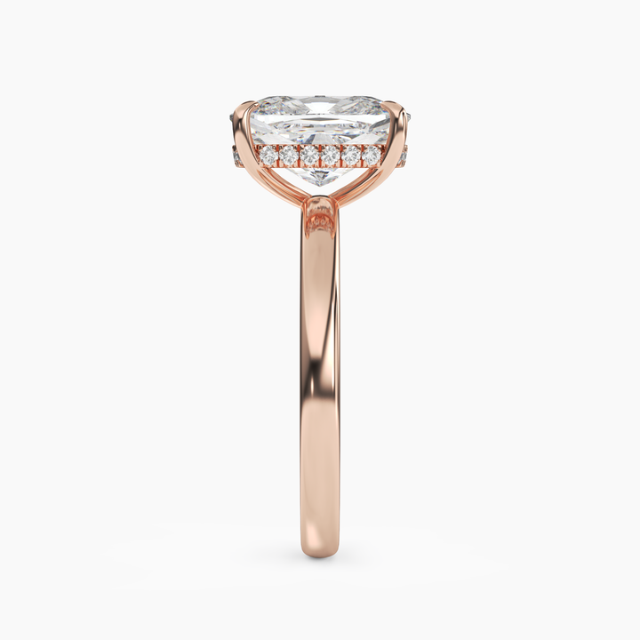 Lyric Cushion Hidden Halo 3 Carat Lab Grown Diamond Engagement Ring in 18K Yellow Gold