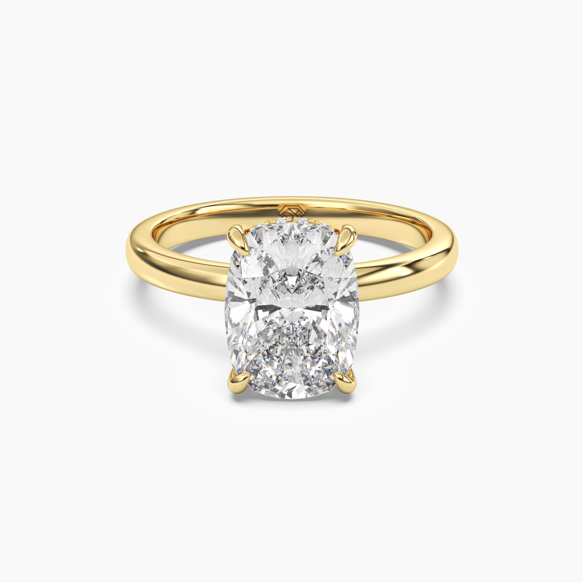 Lyric Cushion Hidden Halo 2 Carat Lab Grown Diamond Engagement Ring in 14K Yellow Gold