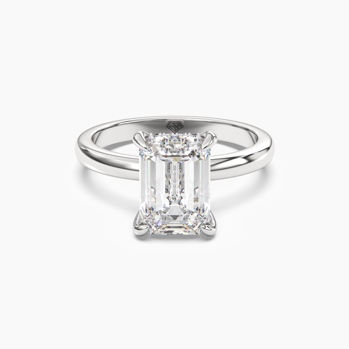 Lyric Emerald Hidden Halo 3 Carat Lab Grown Diamond Engagement Ring in 18K White Gold