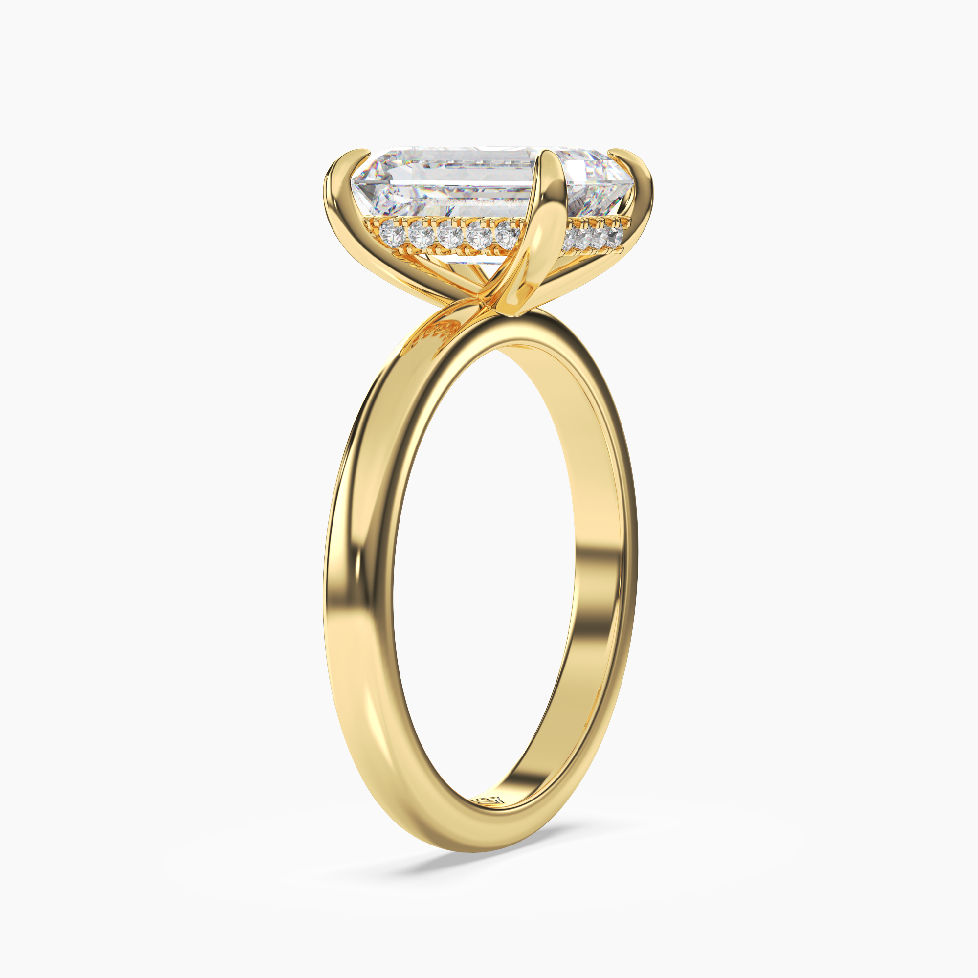 Lyric Emerald Hidden Halo 3 Carat Lab Grown Diamond Engagement Ring in 14K Yellow Gold