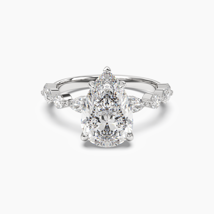 Sonnet Pear Solitaire 2.5 Carat Lab Grown Diamond Engagement Ring in 18K White Gold