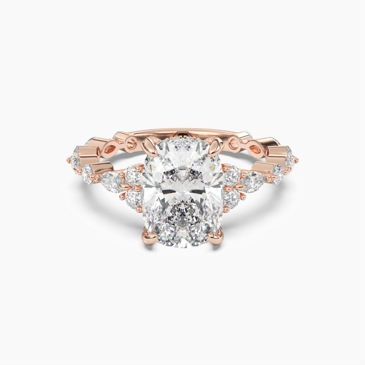 Lace Cushion Hidden Halo 3 Carat Lab Grown Diamond Engagement Ring in 18K Rose Gold
