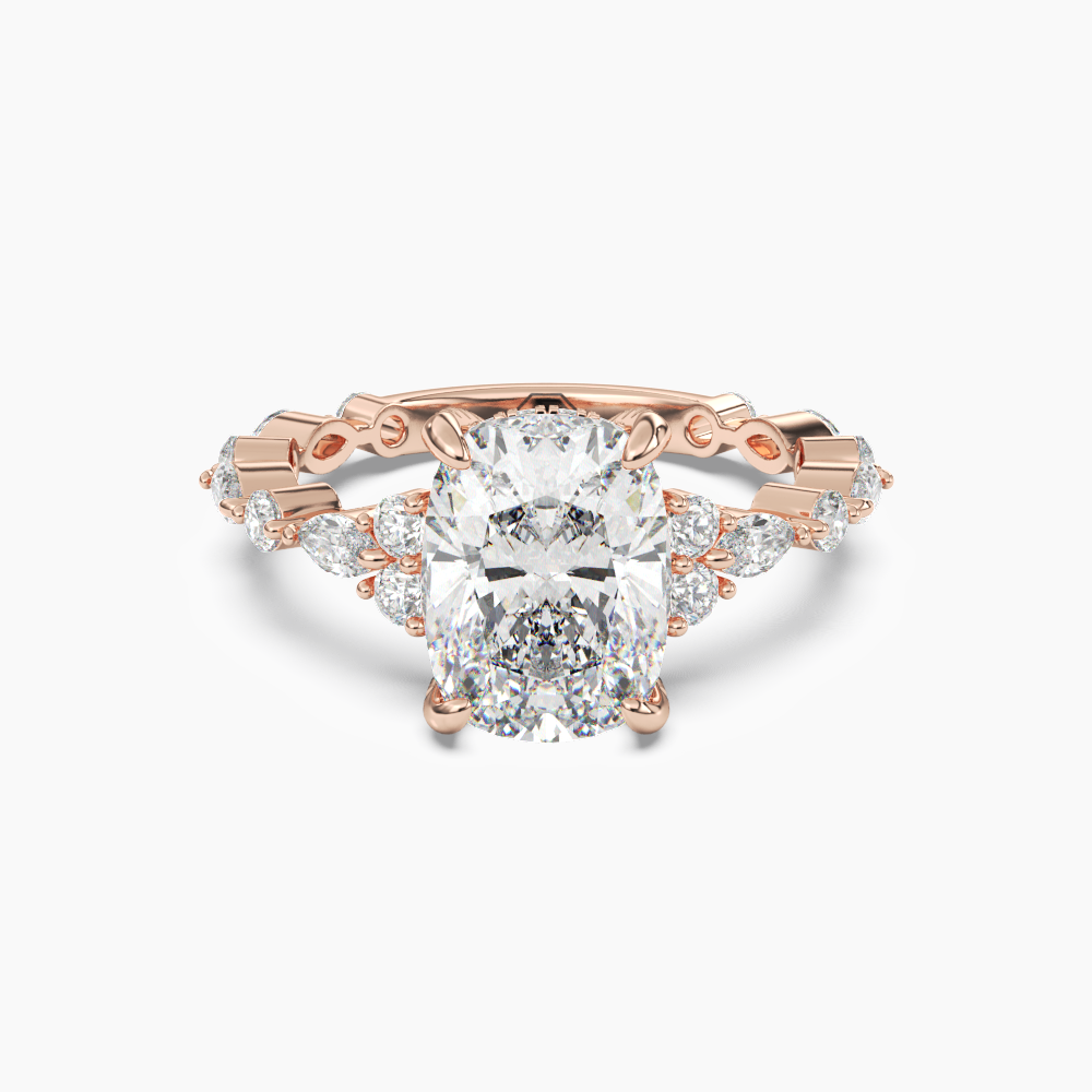 Lace Cushion Hidden Halo 2 Carat Lab Grown Diamond Engagement Ring in 14K White Gold