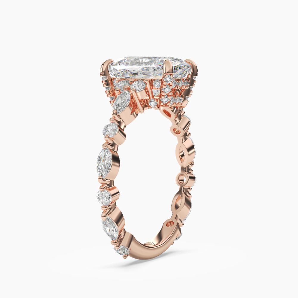 Lace Cushion Hidden Halo 1 Carat Lab Grown Diamond Engagement Ring in 14K Rose Gold