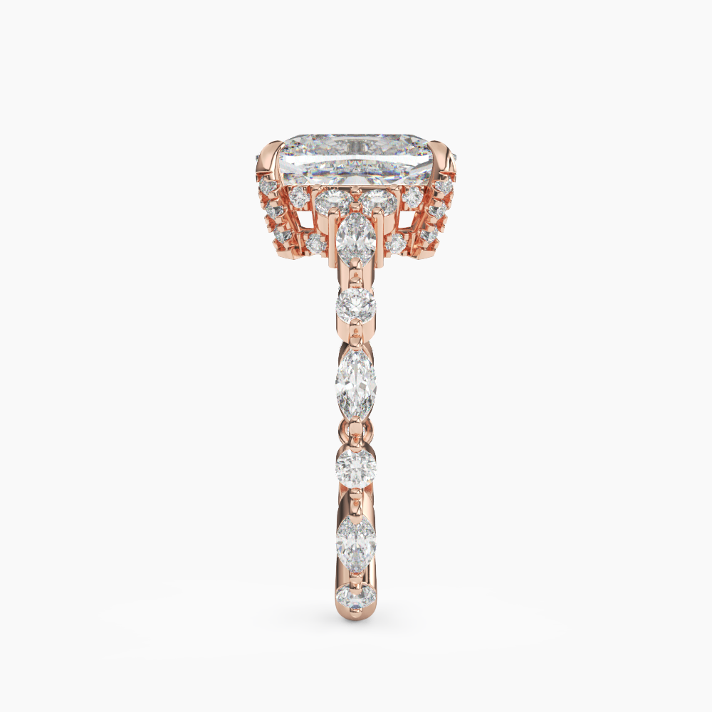 Lace Cushion Hidden Halo 1 Carat Lab Grown Diamond Engagement Ring in 18K White Gold