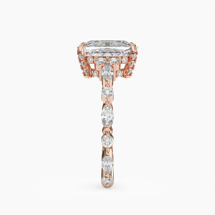 Lace Cushion Hidden Halo 3 Carat Lab Grown Diamond Engagement Ring in 14K Yellow Gold