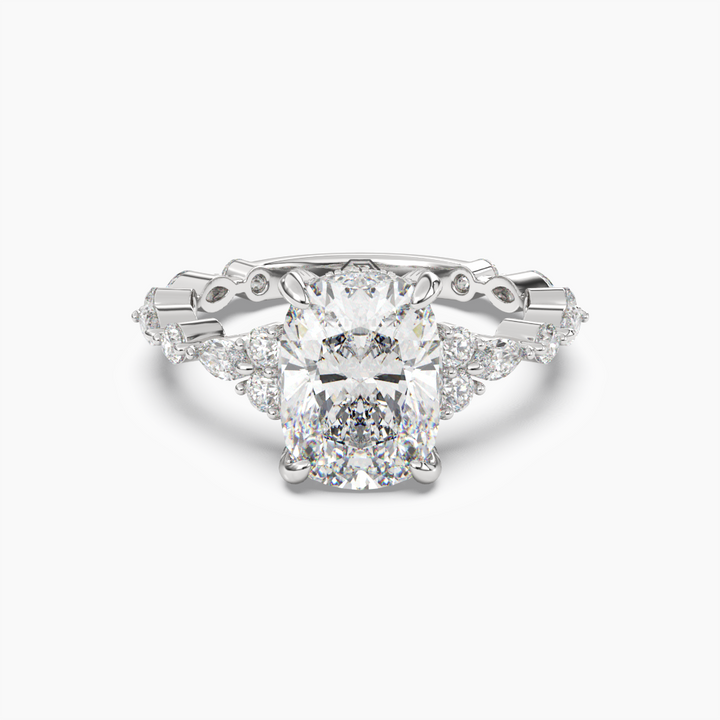 Lace Cushion Hidden Halo 3 Carat Lab Grown Diamond Engagement Ring in 18K White Gold