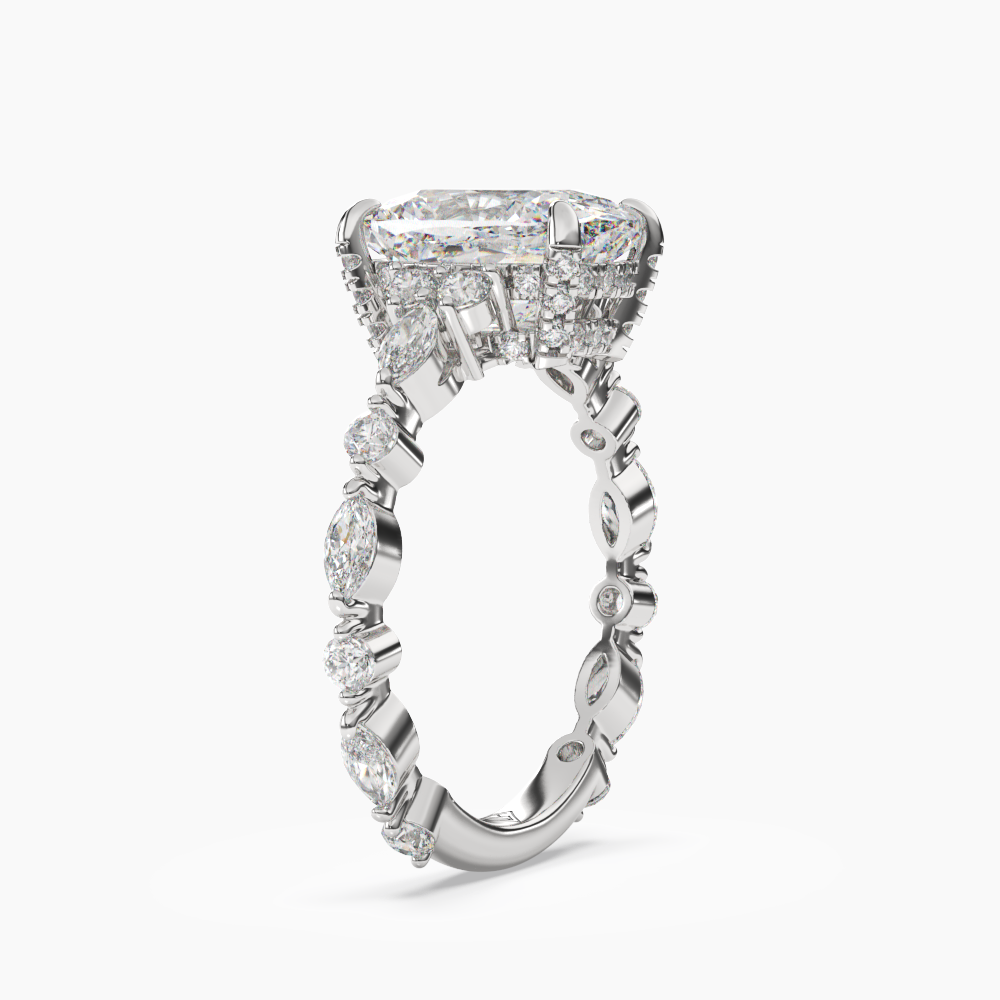 Lace Cushion Hidden Halo 2.5 Carat Lab Grown Diamond Engagement Ring in 18K Yellow Gold