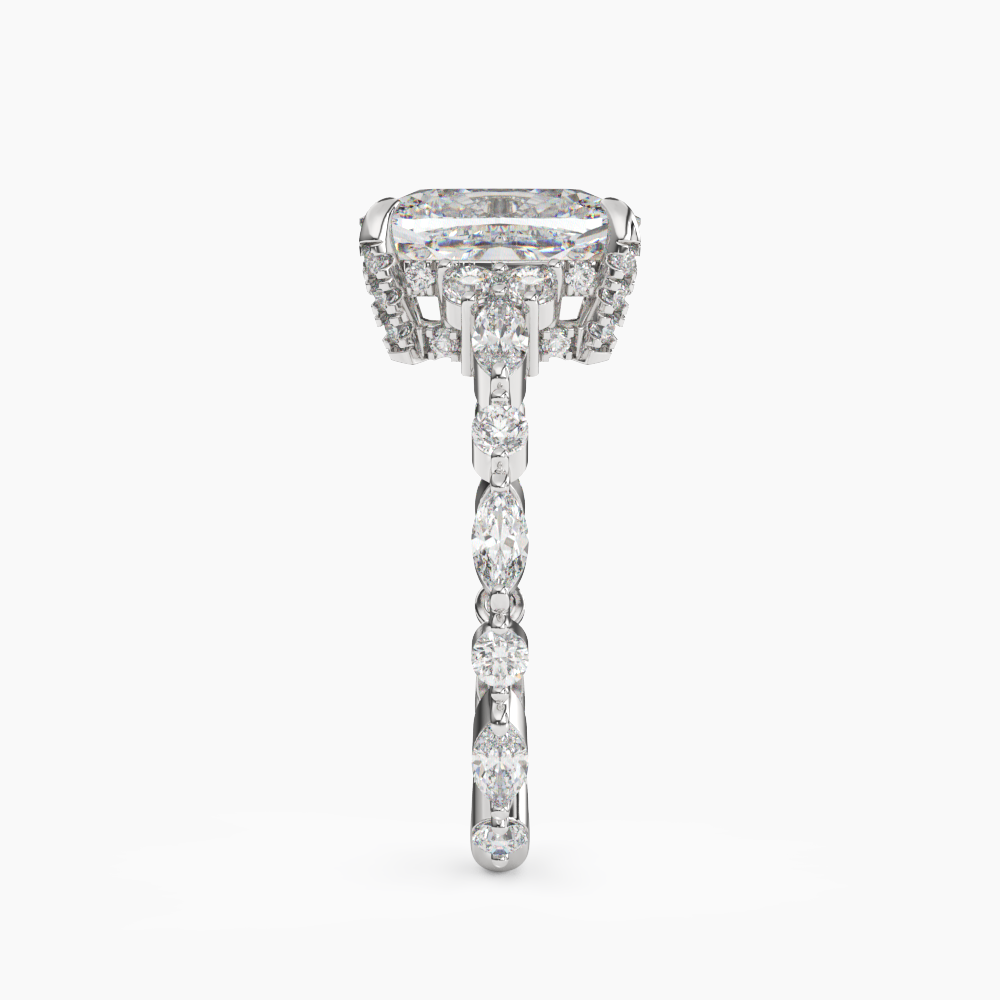 Lace Cushion Hidden Halo 3 Carat Lab Grown Diamond Engagement Ring in 18K Yellow Gold