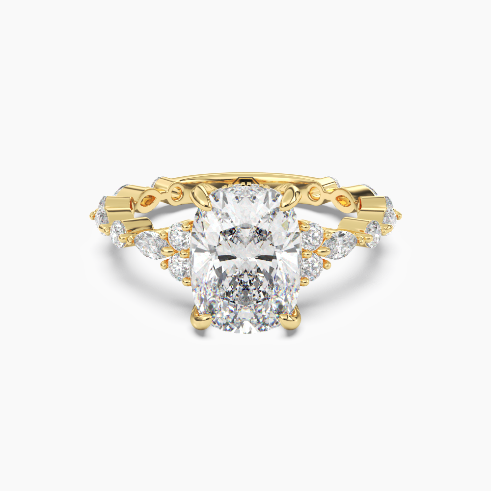 Lace Cushion Hidden Halo 2.5 Carat Lab Grown Diamond Engagement Ring in 18K Yellow Gold