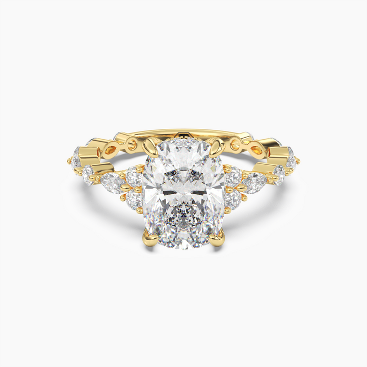 Lace Cushion Hidden Halo 2.5 Carat Lab Grown Diamond Engagement Ring in 14K Yellow Gold
