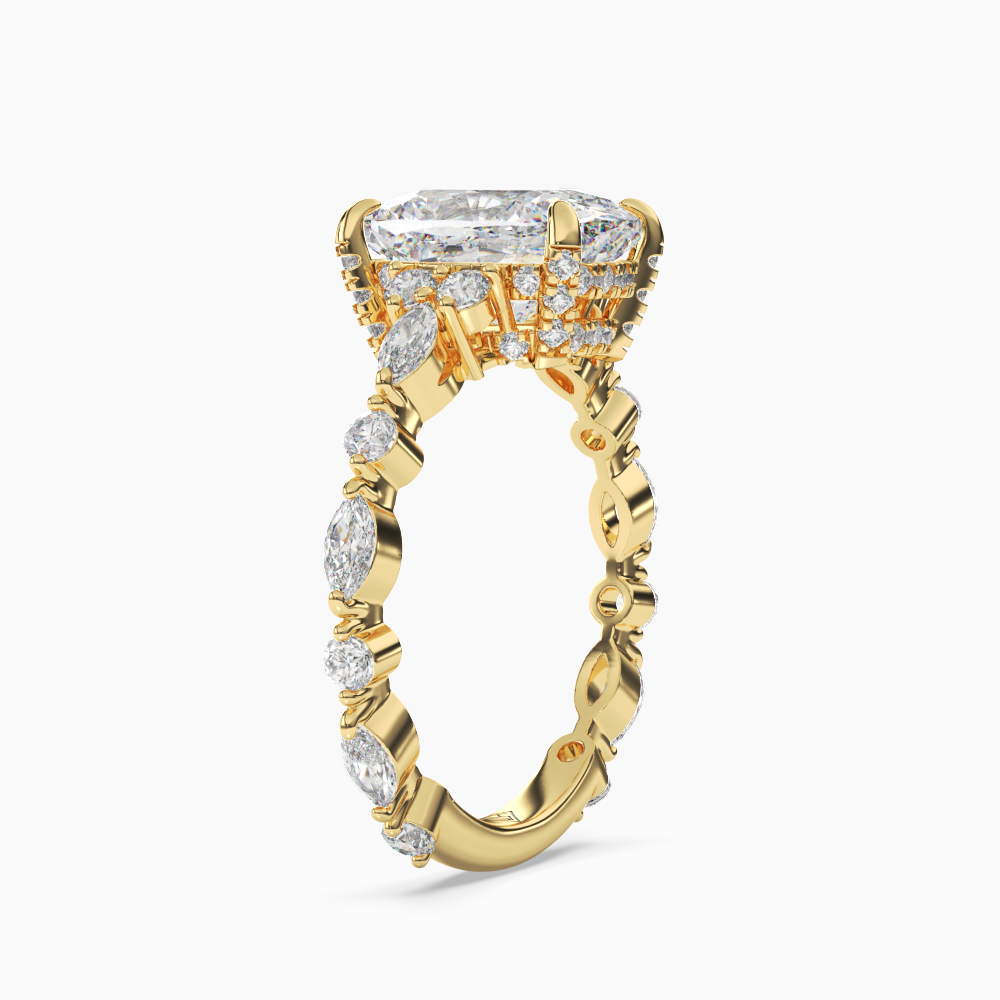 Lace Cushion Hidden Halo 3 Carat Lab Grown Diamond Engagement Ring in 14K Rose Gold