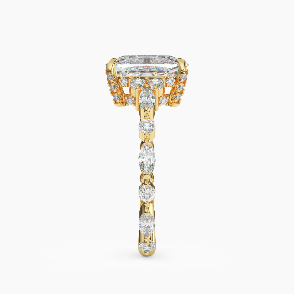 Lace Cushion Hidden Halo 3 Carat Lab Grown Diamond Engagement Ring in 14K Yellow Gold