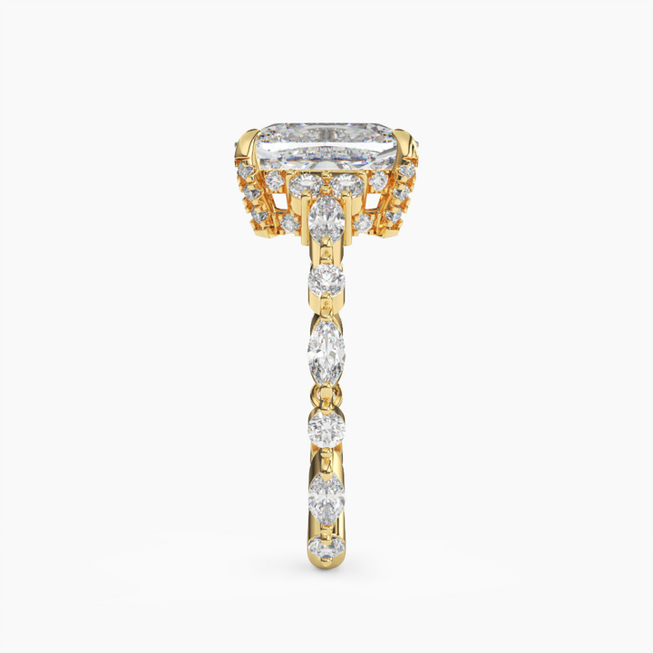 Lace Cushion Hidden Halo 2 Carat Lab Grown Diamond Engagement Ring in 14K Rose Gold