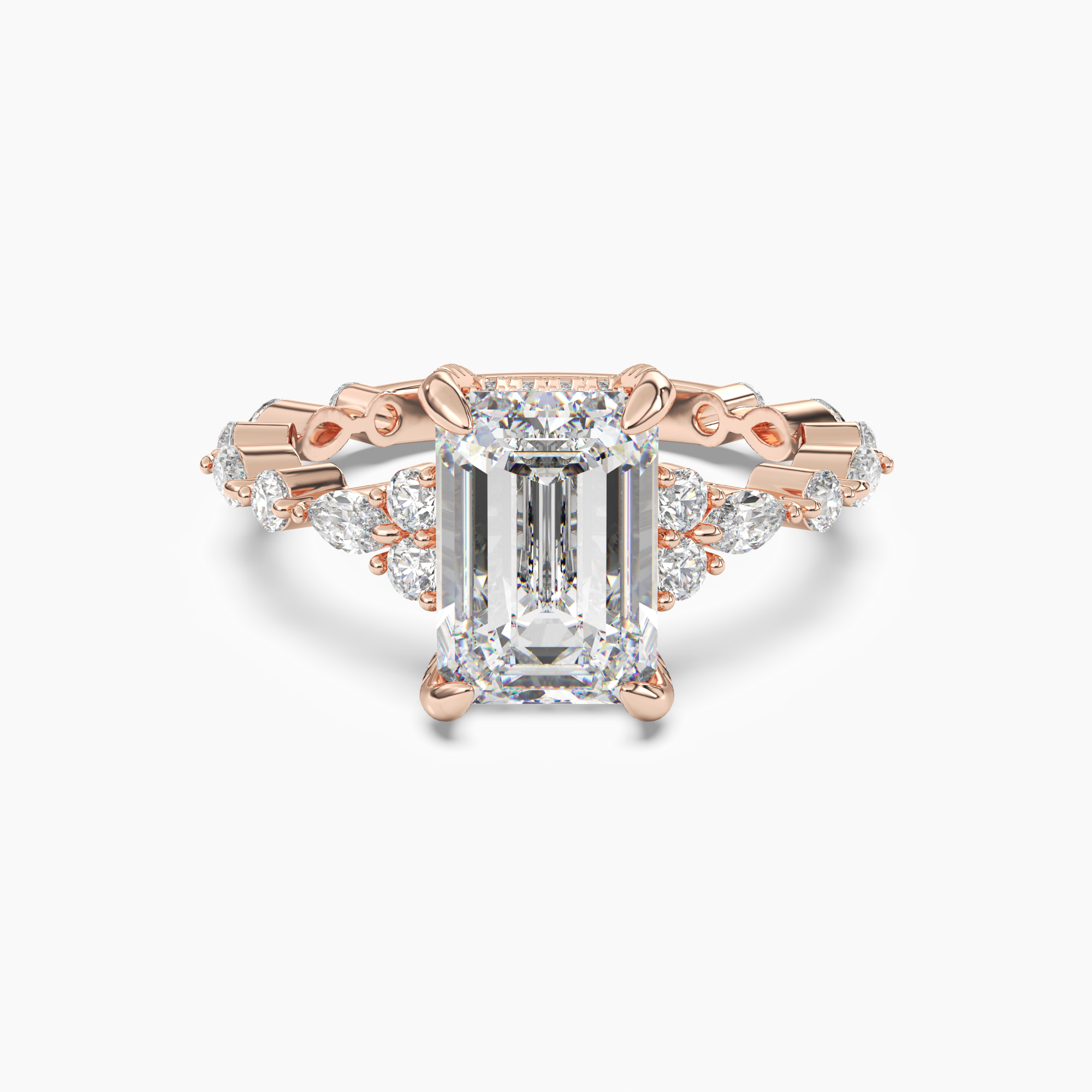 Lace Emerald Hidden Halo Diamond Ring Setting in 18K Rose Gold