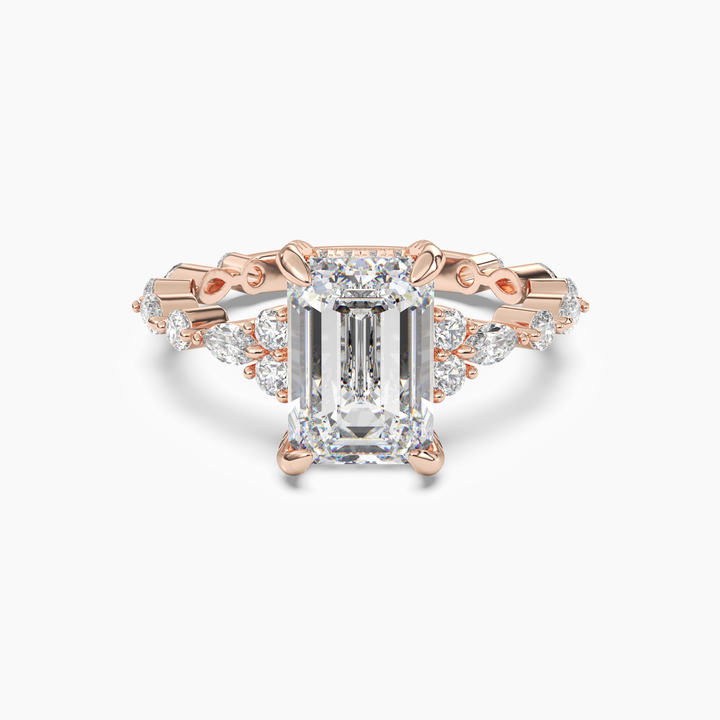 Lace Emerald Hidden Halo 3 Carat Lab Grown Diamond Engagement Ring in 14K Rose Gold