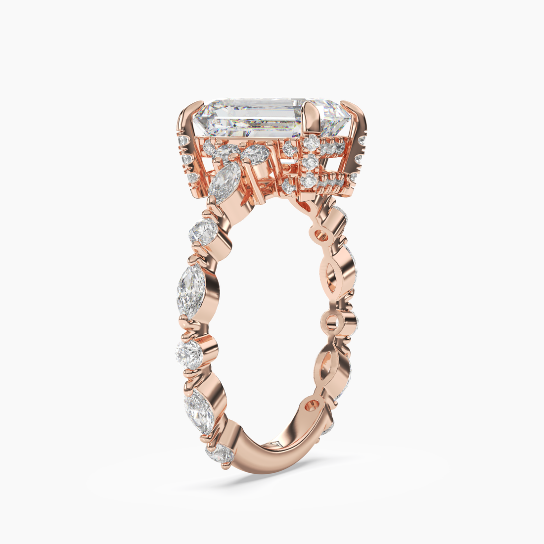 Lace Emerald Hidden Halo Diamond Ring Setting in 18K Rose Gold