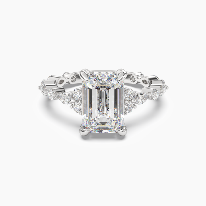 Lace Emerald Hidden Halo 1 Carat Lab Grown Diamond Engagement Ring in 14K White Gold