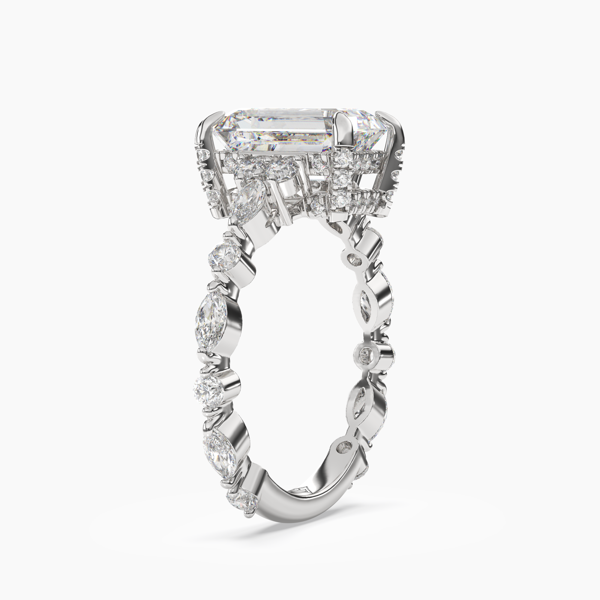 Lace Emerald Hidden Halo 2.5 Carat Lab Grown Diamond Engagement Ring in 18K Yellow Gold