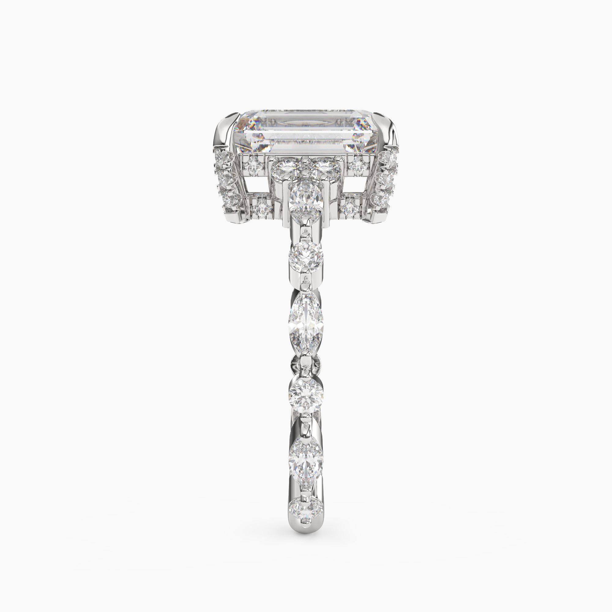 Lace Emerald Hidden Halo 3 Carat Lab Grown Diamond Engagement Ring in 14K White Gold