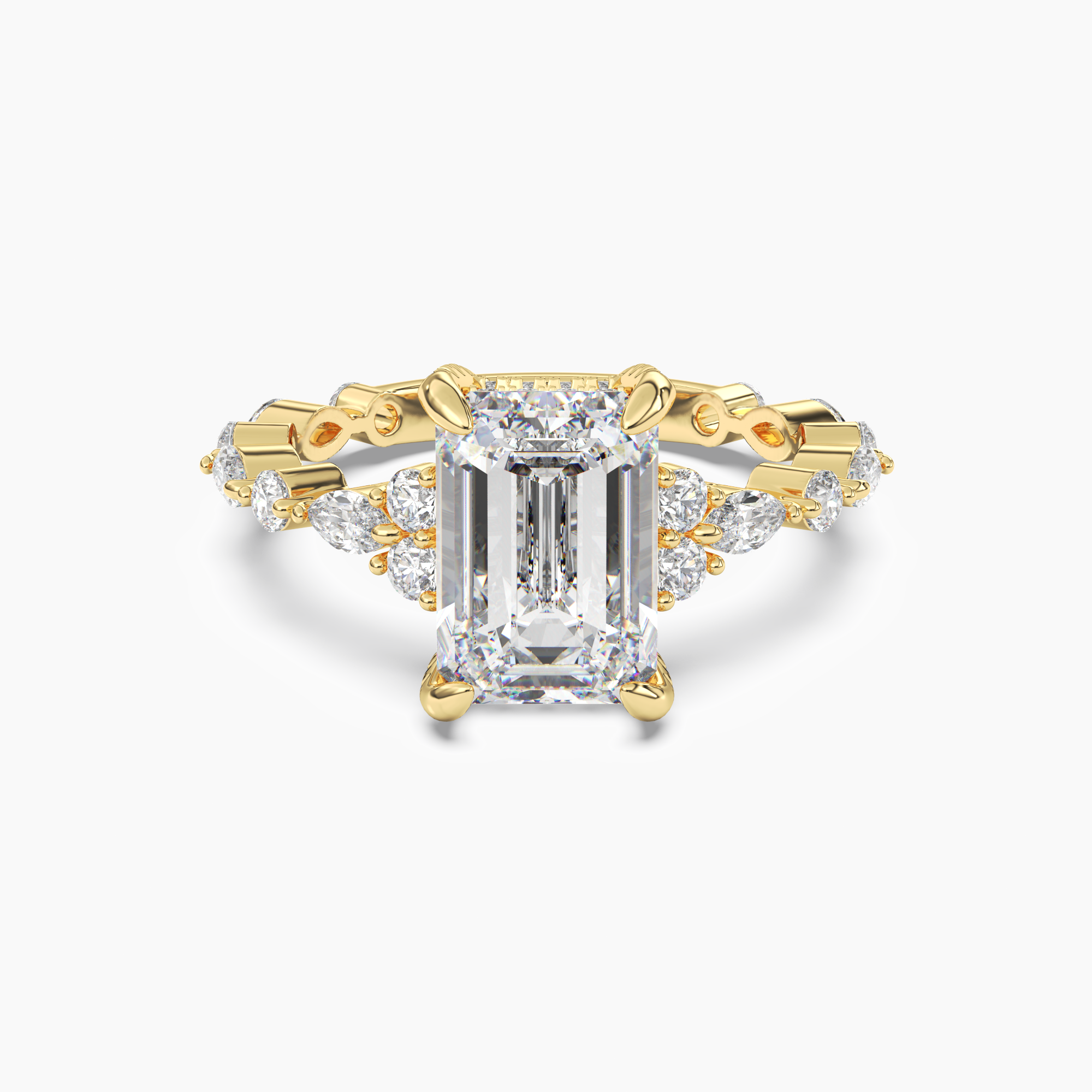 Lace Emerald Hidden Halo Diamond Ring Setting in 14K Yellow Gold