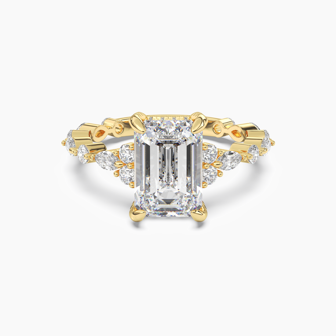 Lace Emerald Hidden Halo 1.5 Carat Lab Grown Diamond Engagement Ring in 14K Yellow Gold