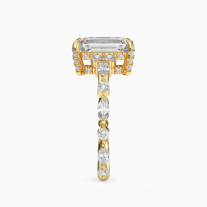 Lace Emerald Hidden Halo 3 Carat Lab Grown Diamond Engagement Ring in 18K Rose Gold
