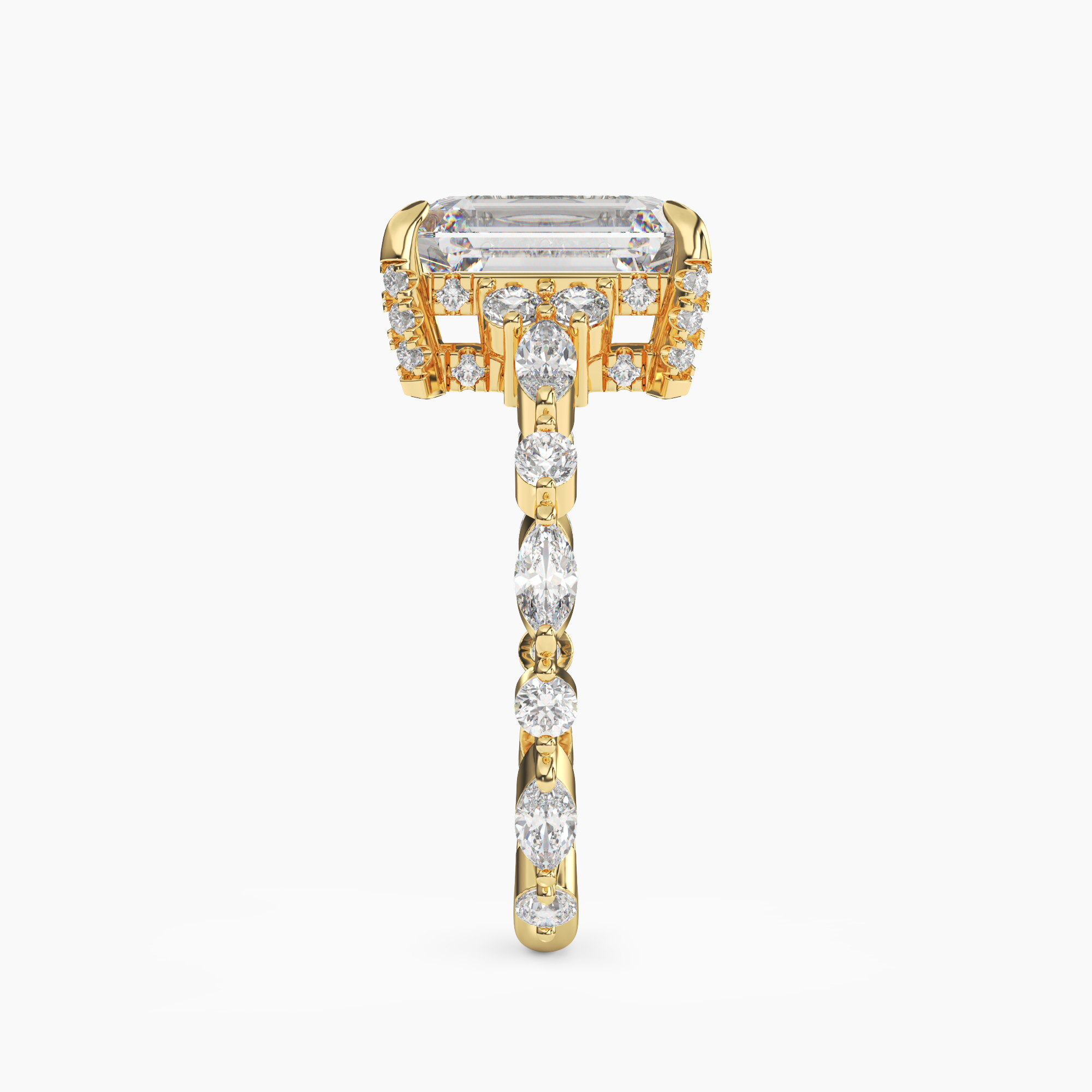 Lace Emerald Hidden Halo Diamond Ring Setting in 14K Yellow Gold