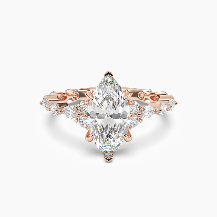 Lace Marquise Hidden Halo 2.5 Carat Lab Grown Diamond Engagement Ring in 14K Rose Gold